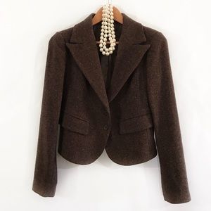 ANGELA MELE Brown Classic Crop Blazer Wool Silk Blend